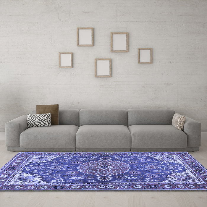 Machine Washable Persian Blue Traditional Rug in a Living Room, wshtr2539blu