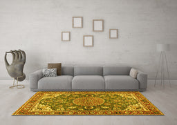 Machine Washable Persian Yellow Traditional Rug in a Living Room, wshtr2539yw