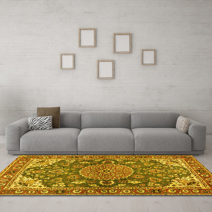 Machine Washable Persian Yellow Traditional Rug in a Living Room, wshtr2539yw