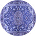 Round Machine Washable Persian Blue Traditional Rug, wshtr2539blu