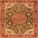 Round Machine Washable Persian Orange Traditional Area Rugs, wshtr2539org