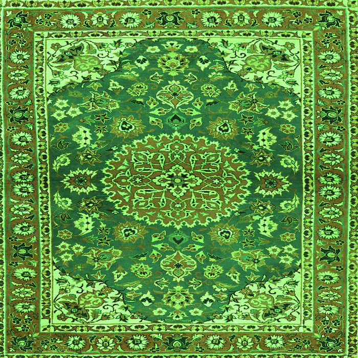 Round Machine Washable Persian Green Traditional Area Rugs, wshtr2539grn
