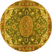 Round Machine Washable Persian Yellow Traditional Rug, wshtr2539yw