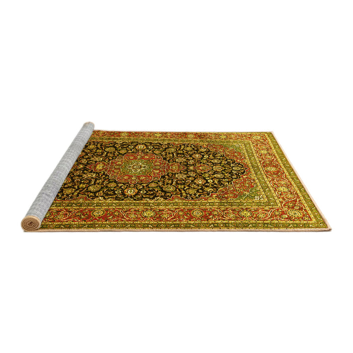 Sideview of Machine Washable Medallion Yellow Traditional Rug, wshtr253yw