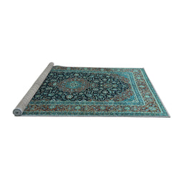 Sideview of Machine Washable Medallion Light Blue Traditional Rug, wshtr253lblu
