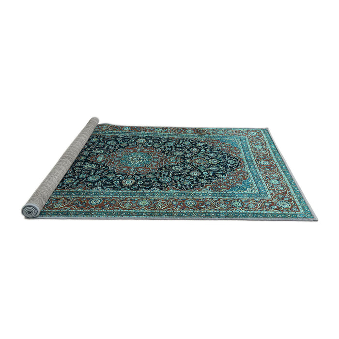 Sideview of Machine Washable Medallion Light Blue Traditional Rug, wshtr253lblu