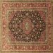 Square Machine Washable Medallion Brown Traditional Rug, wshtr253brn