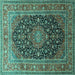 Square Medallion Turquoise Traditional Rug, tr253turq