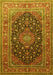 Machine Washable Medallion Yellow Traditional Rug, wshtr253yw