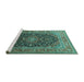 Sideview of Machine Washable Medallion Turquoise Traditional Area Rugs, wshtr253turq