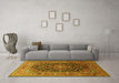 Machine Washable Medallion Yellow Traditional Rug in a Living Room, wshtr253yw