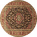 Round Machine Washable Medallion Brown Traditional Rug, wshtr253brn