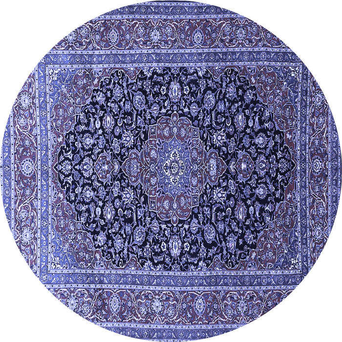 Round Machine Washable Medallion Blue Traditional Rug, wshtr253blu
