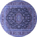 Round Machine Washable Medallion Blue Traditional Rug, wshtr253blu