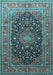 Machine Washable Medallion Light Blue Traditional Rug, wshtr253lblu