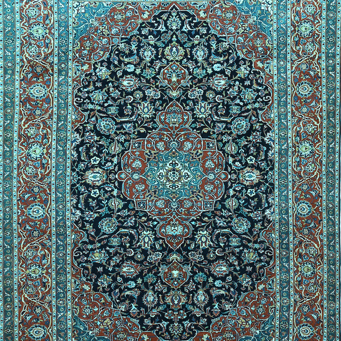 Machine Washable Medallion Light Blue Traditional Rug, wshtr253lblu