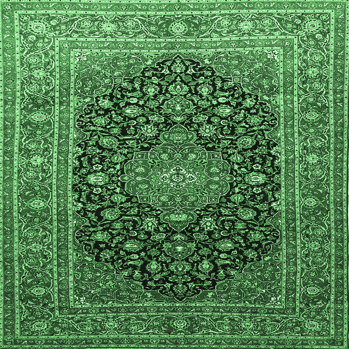 Square Machine Washable Medallion Emerald Green Traditional Area Rugs, wshtr253emgrn