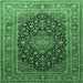 Square Machine Washable Medallion Emerald Green Traditional Area Rugs, wshtr253emgrn