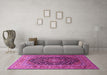 Machine Washable Medallion Pink Traditional Rug in a Living Room, wshtr253pnk