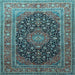 Square Machine Washable Medallion Light Blue Traditional Rug, wshtr253lblu