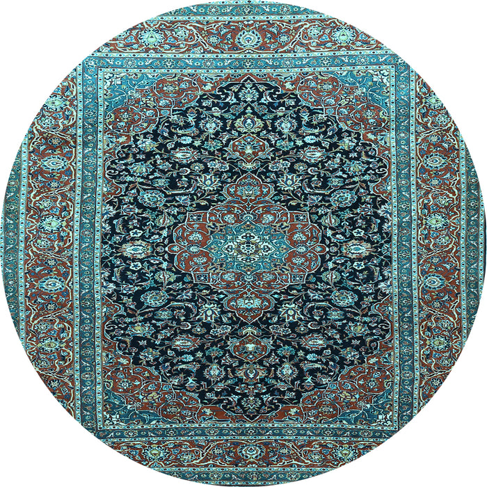 Round Machine Washable Medallion Light Blue Traditional Rug, wshtr253lblu