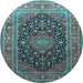 Round Machine Washable Medallion Light Blue Traditional Rug, wshtr253lblu