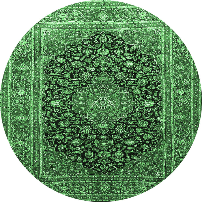 Round Medallion Emerald Green Traditional Rug, tr253emgrn