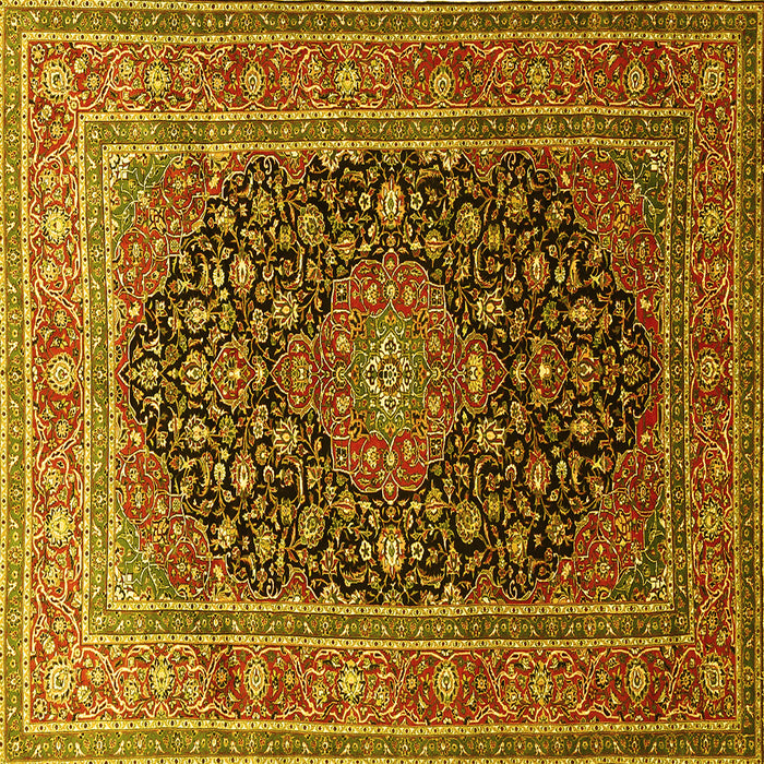 Square Machine Washable Medallion Yellow Traditional Rug, wshtr253yw