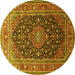 Round Machine Washable Medallion Yellow Traditional Rug, wshtr253yw