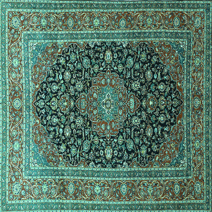 Square Machine Washable Medallion Turquoise Traditional Area Rugs, wshtr253turq