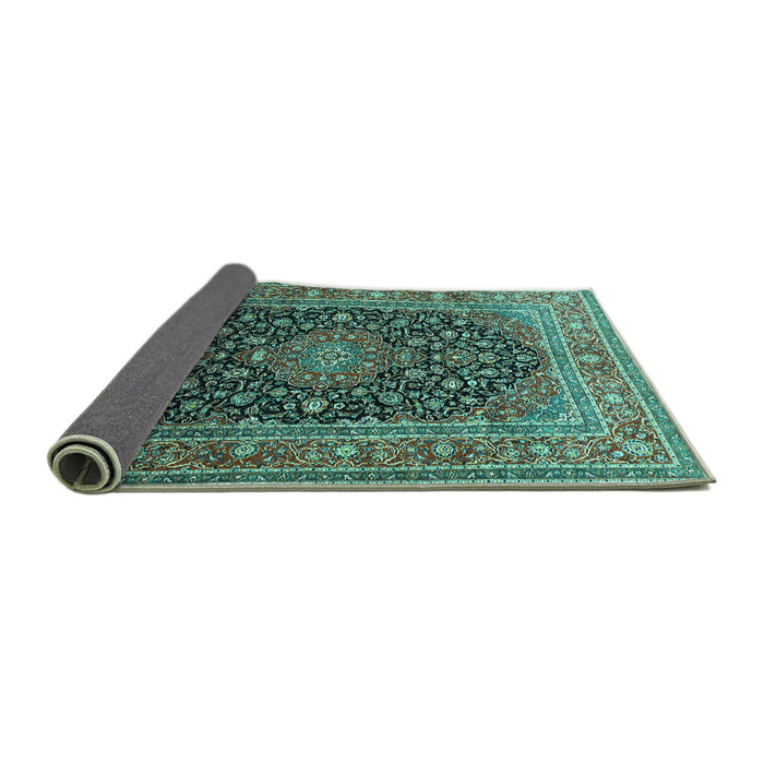 Sideview of Medallion Turquoise Traditional Rug, tr253turq