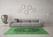 Machine Washable Medallion Emerald Green Traditional Area Rugs in a Living Room,, wshtr253emgrn