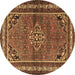 Round Machine Washable Persian Brown Traditional Rug, wshtr2540brn