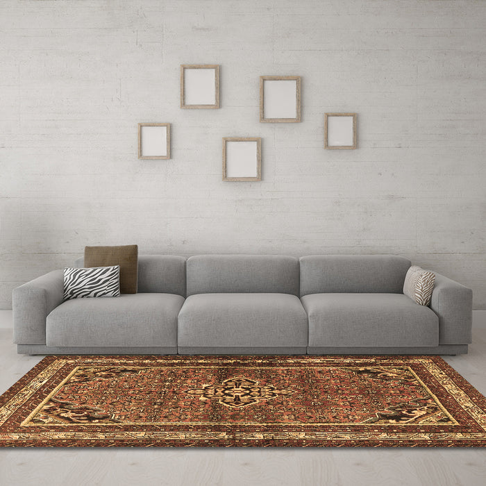 Machine Washable Persian Brown Traditional Rug in a Living Room,, wshtr2540brn
