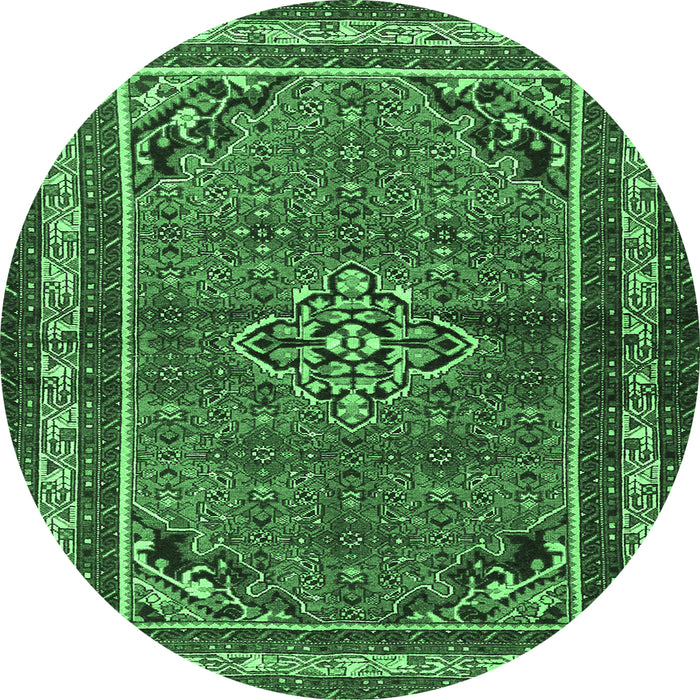 Round Machine Washable Persian Emerald Green Traditional Area Rugs, wshtr2540emgrn