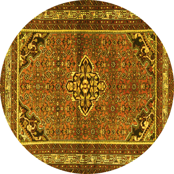 Round Machine Washable Persian Yellow Traditional Rug, wshtr2540yw