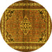 Round Machine Washable Persian Yellow Traditional Rug, wshtr2540yw