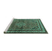 Sideview of Machine Washable Persian Turquoise Traditional Area Rugs, wshtr2540turq