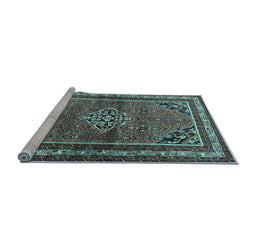 Sideview of Machine Washable Persian Light Blue Traditional Rug, wshtr2540lblu