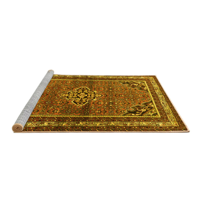 Sideview of Machine Washable Persian Yellow Traditional Rug, wshtr2540yw