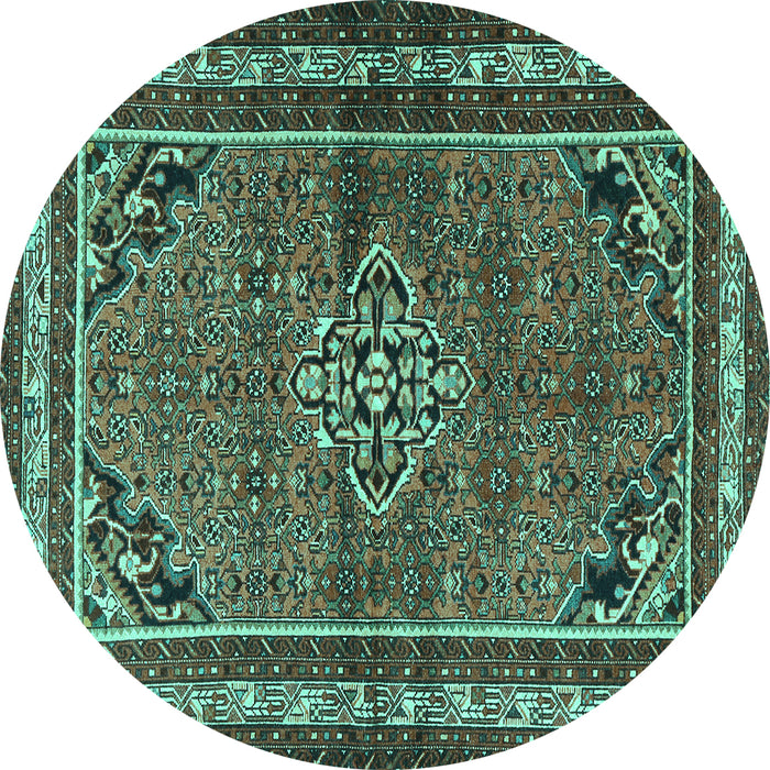 Round Machine Washable Persian Turquoise Traditional Area Rugs, wshtr2540turq
