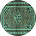 Round Machine Washable Persian Turquoise Traditional Area Rugs, wshtr2540turq