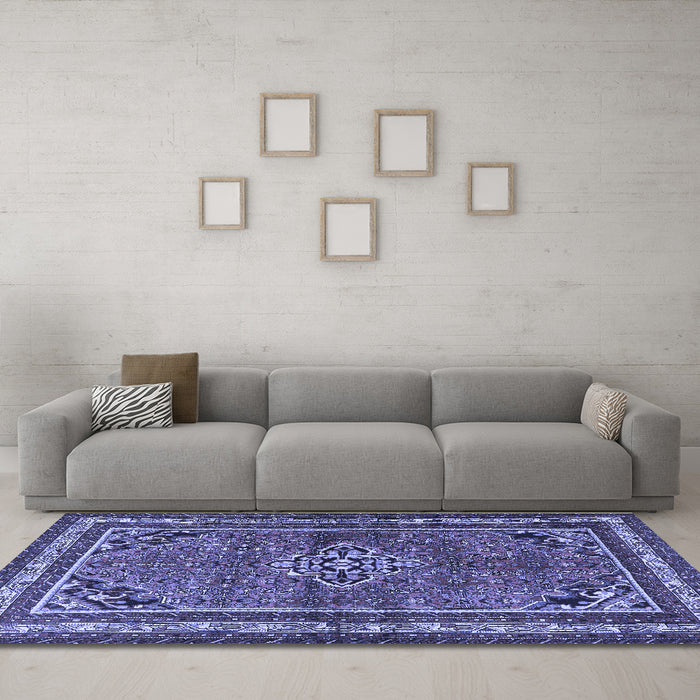 Machine Washable Persian Blue Traditional Rug in a Living Room, wshtr2540blu