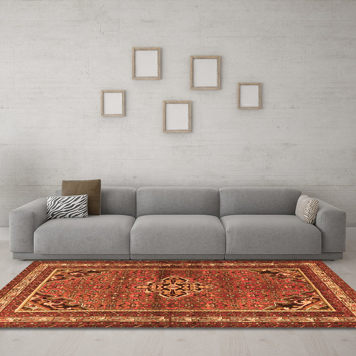 Machine Washable Persian Orange Traditional Area Rugs in a Living Room, wshtr2540org