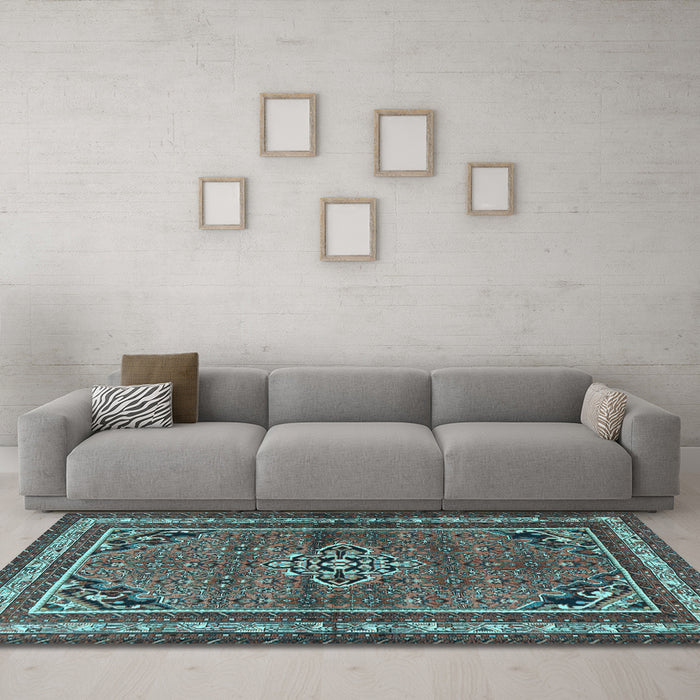 Machine Washable Persian Light Blue Traditional Rug in a Living Room, wshtr2540lblu