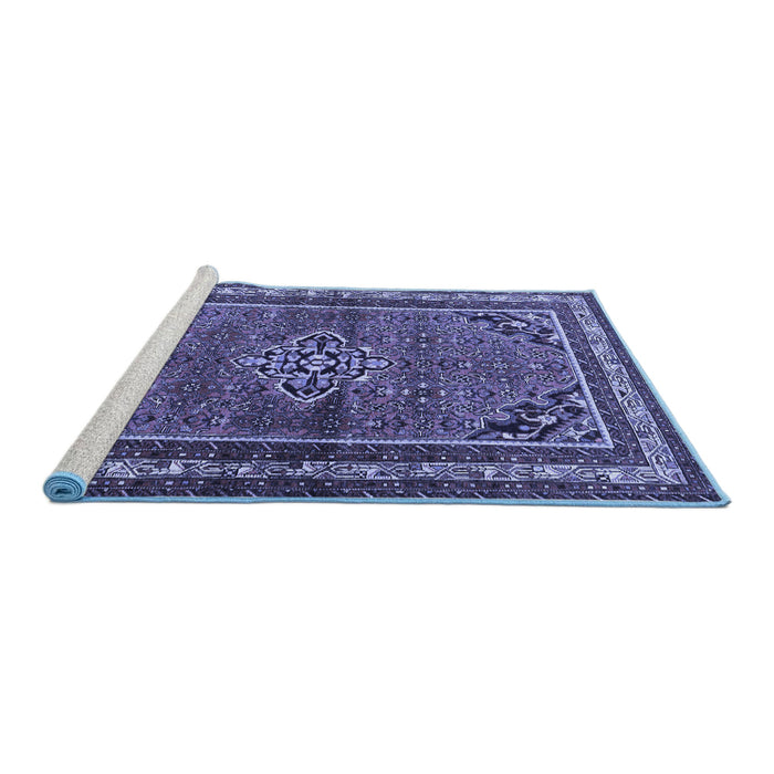 Sideview of Machine Washable Persian Blue Traditional Rug, wshtr2540blu