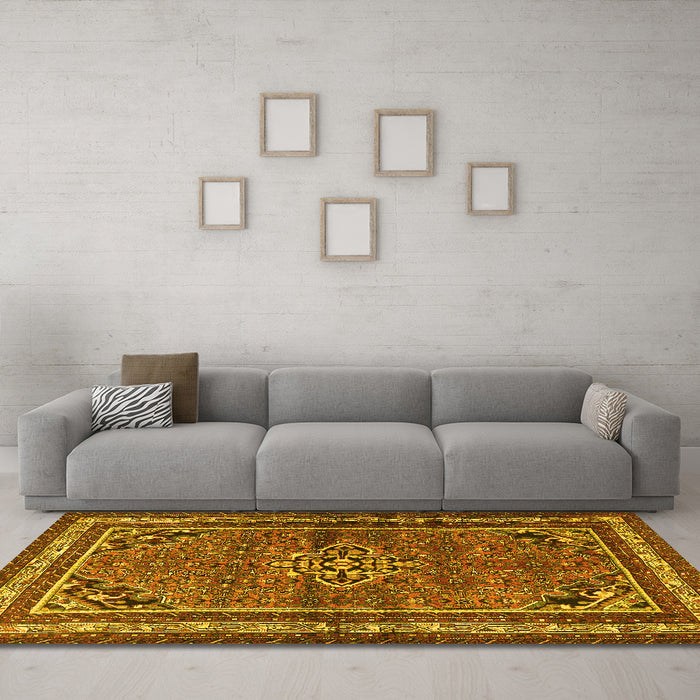 Machine Washable Persian Yellow Traditional Rug in a Living Room, wshtr2540yw