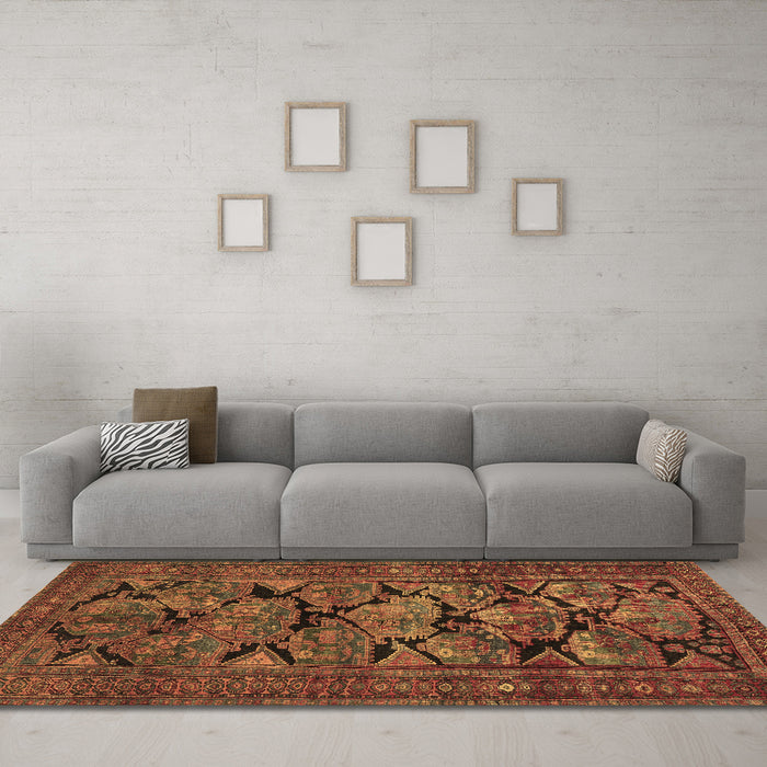 Machine Washable Persian Brown Traditional Rug in a Living Room,, wshtr2541brn
