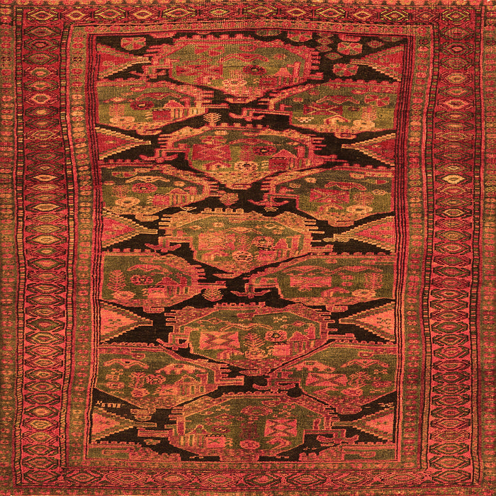 Round Machine Washable Persian Orange Traditional Area Rugs, wshtr2541org