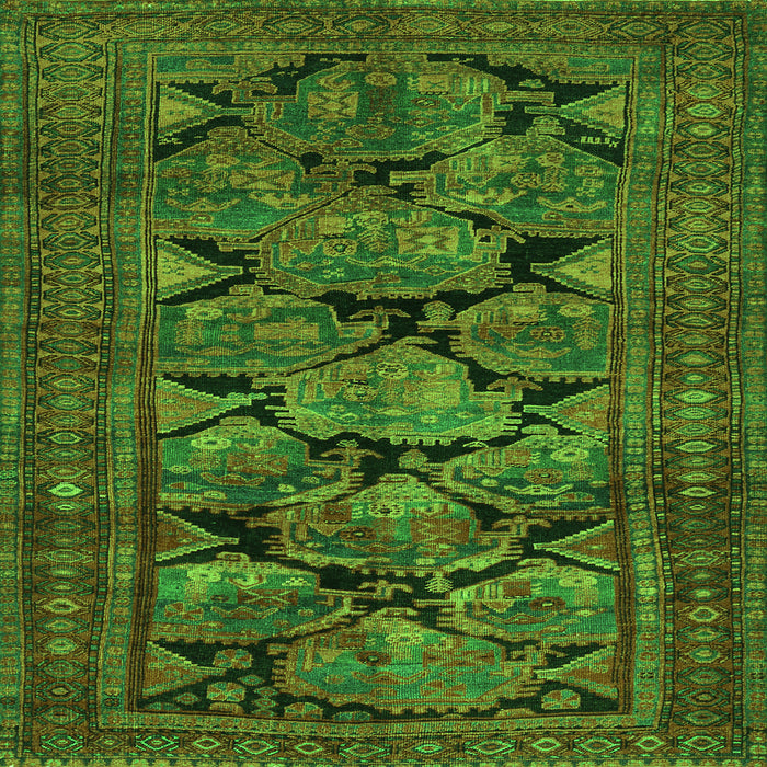Round Machine Washable Persian Green Traditional Area Rugs, wshtr2541grn
